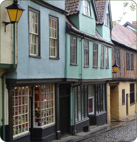 Middeleeuwse straat in Norwich, Norfolk