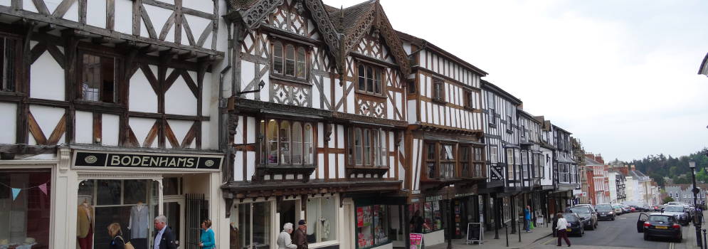 Houten vakwerkhuizen in Ludlow, Engeland
