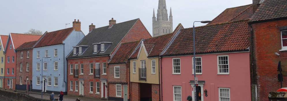 Haven en kathedraal van Norwich in Engeland