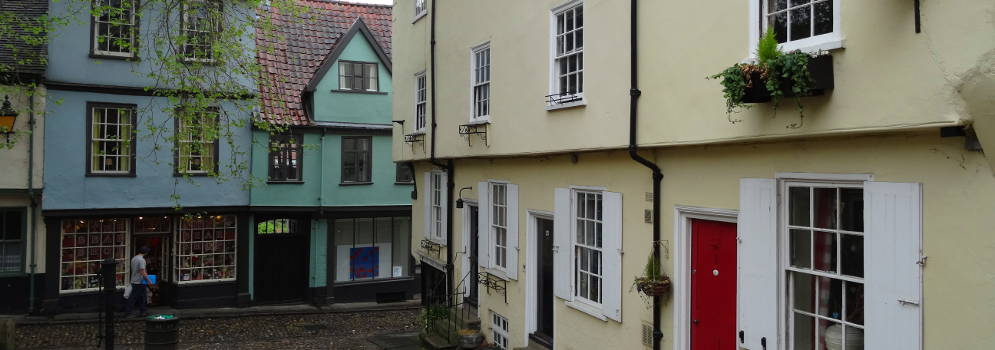 Elm Hill in Norwich in Engeland