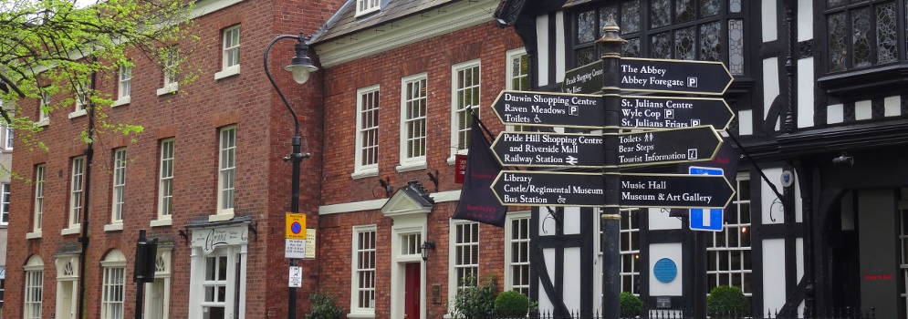 De stad Shrewsbury in Shropshire, Engeland